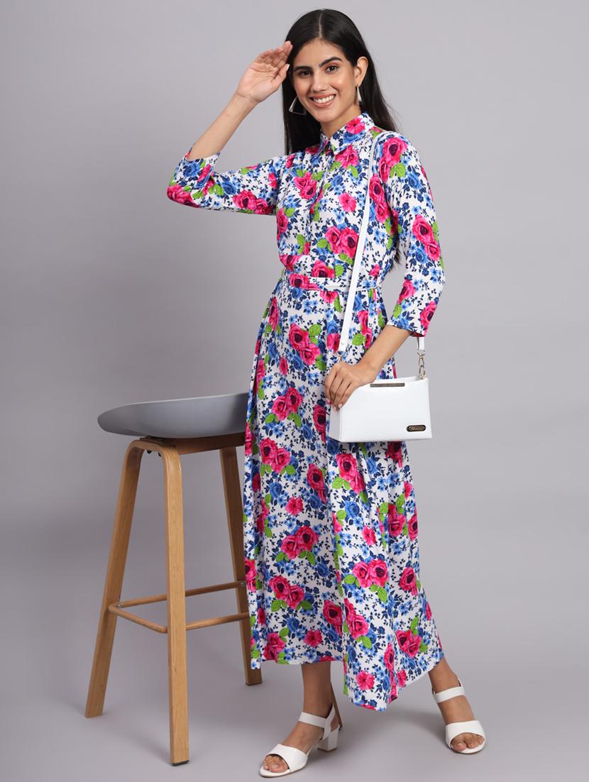 floral printed fit & flared ethnic dress - 20173780 - Standard Image - 4