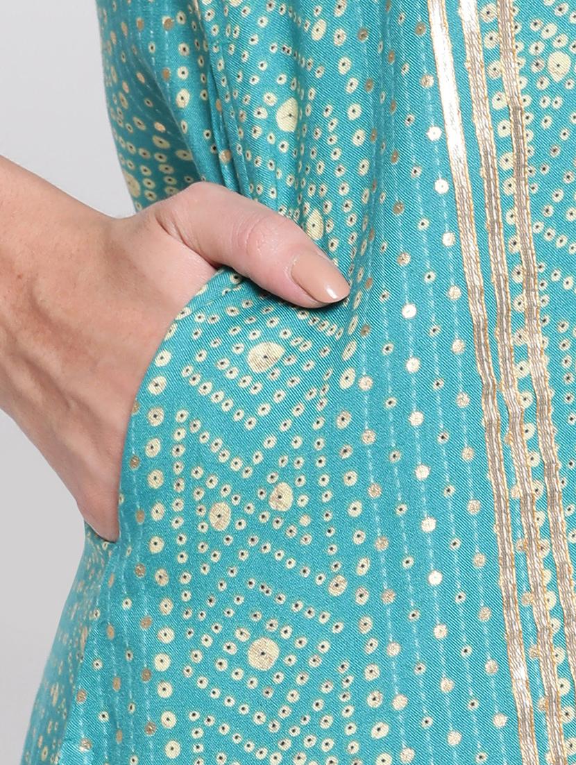 turquoise colored straight kurta - 20188876 - Standard Image - 3