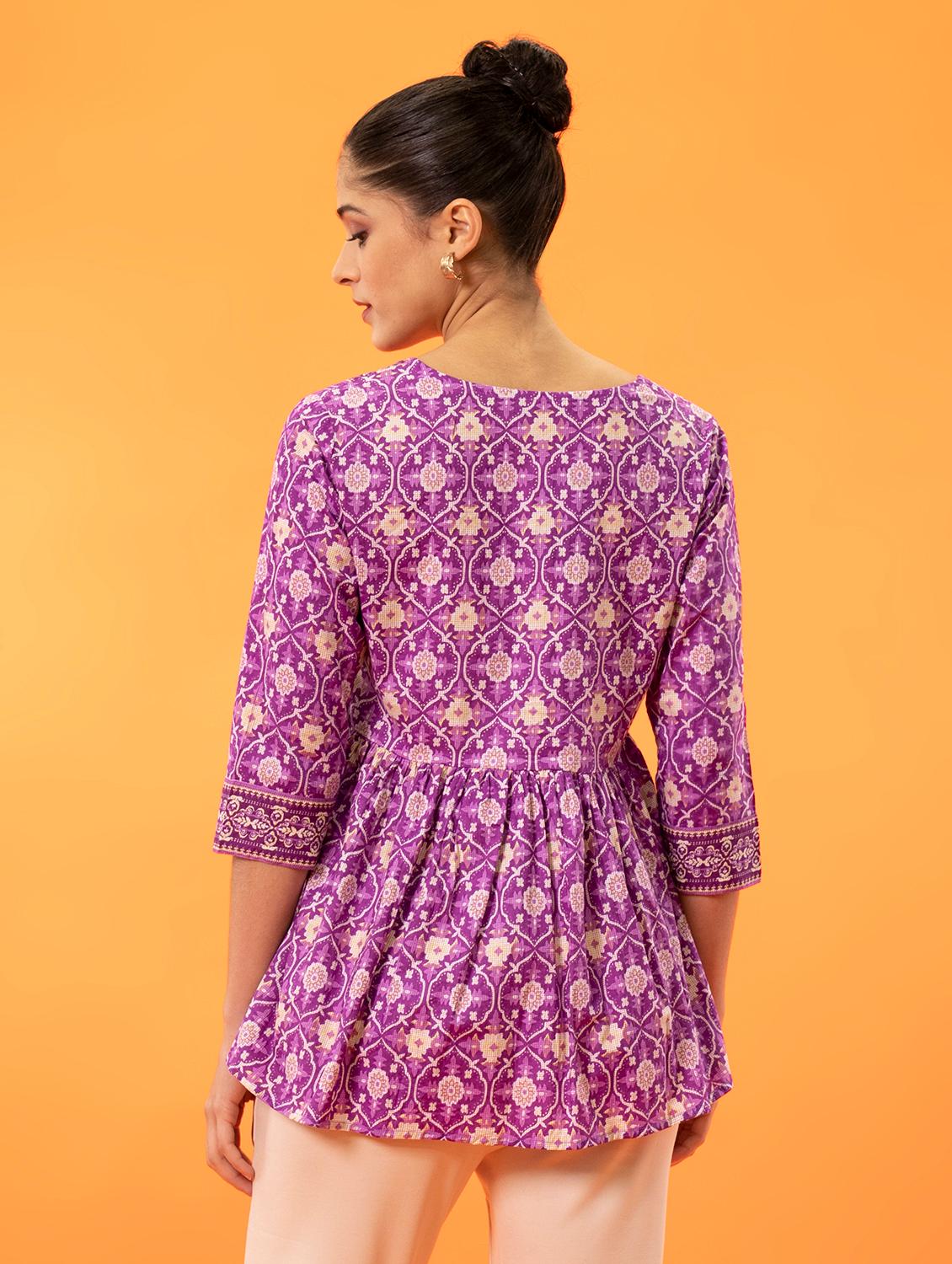 pink printed cotton regular tunic - 20209275 - Standard Image - 3