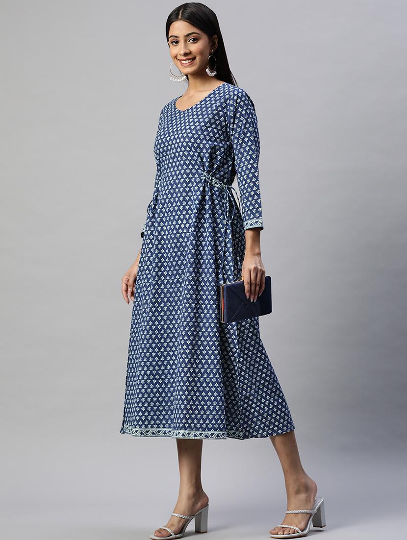blue round neck a-line ethnic dress - 20225498 - Zoom Image - 2