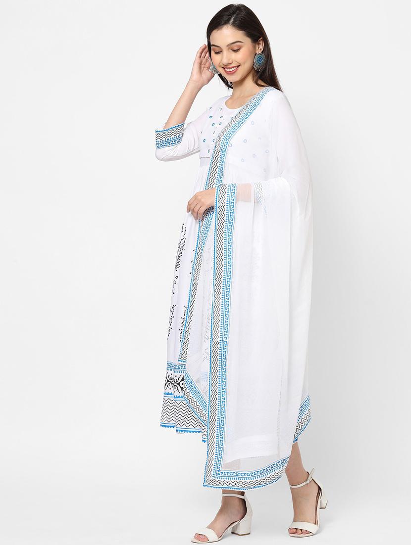 white colored kurta dupatta set - 20255593 - Standard Image - 2