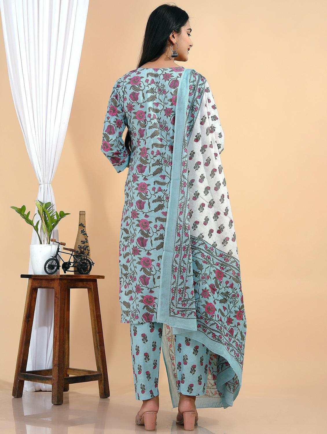 light blue colored kurta pant set - 20265651 - Zoom Image - 3