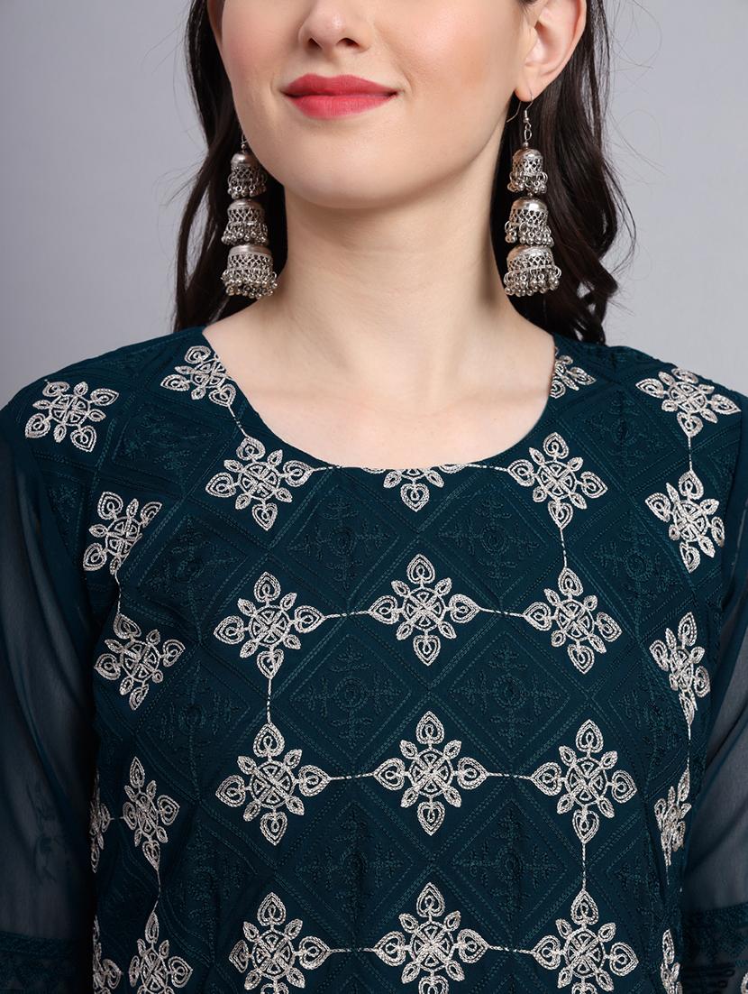 teal colored straight kurta - 20276518 - Standard Image - 5