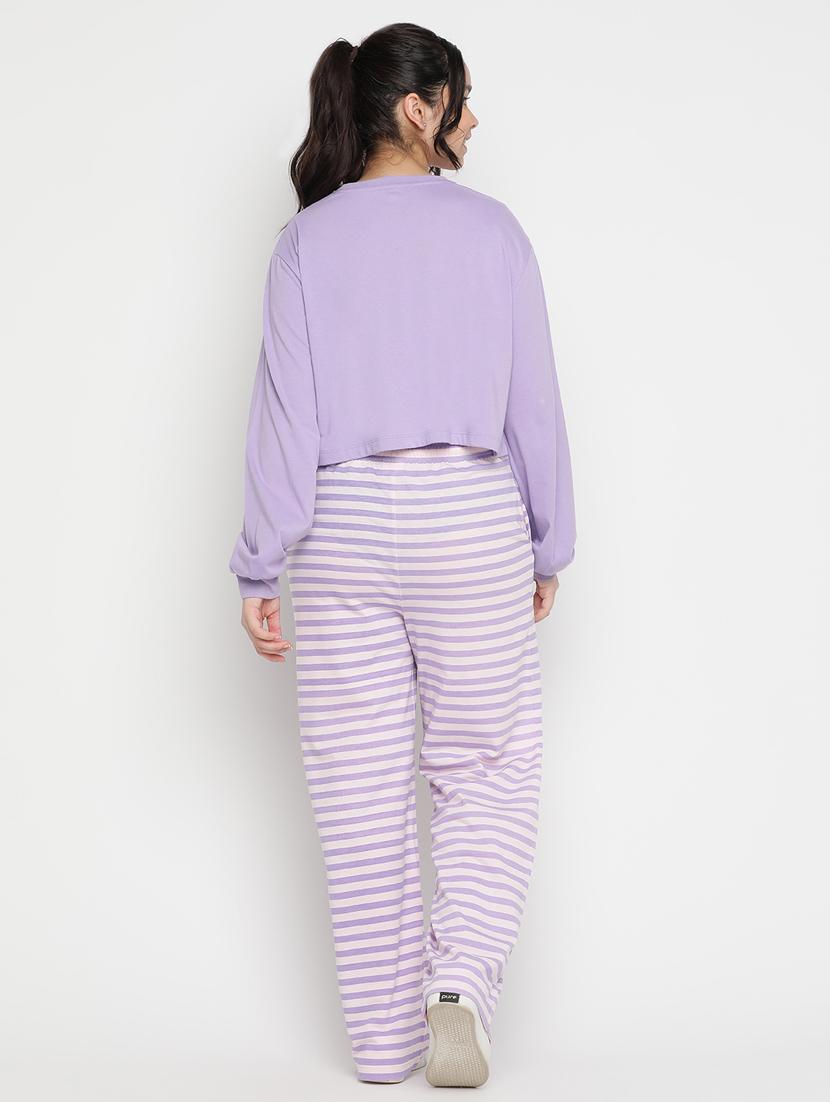 purple stripes print pyjama set nightwear - 20283100 - Standard Image - 3