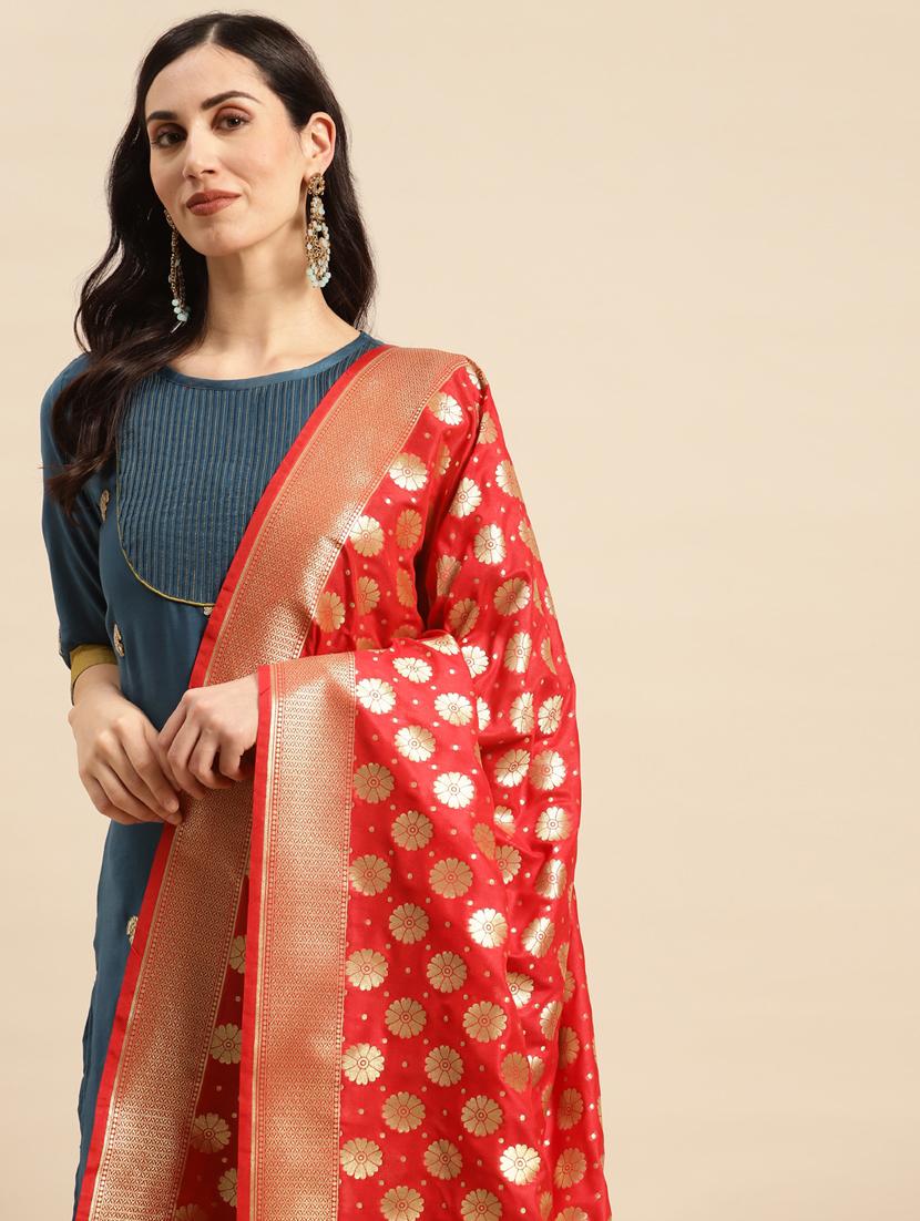 red silk dupatta - 20315822 - Standard Image - 2