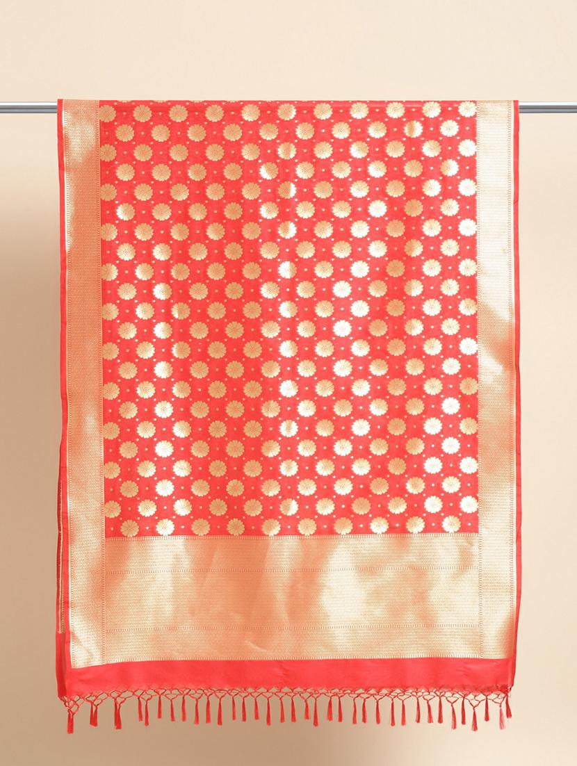 red silk dupatta - 20315822 - Zoom Image - 4
