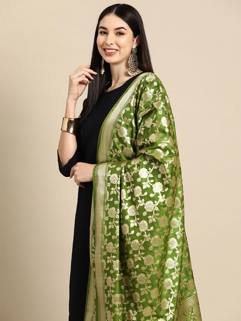 green khadi dupatta - 20315855 - Standard Image - 2