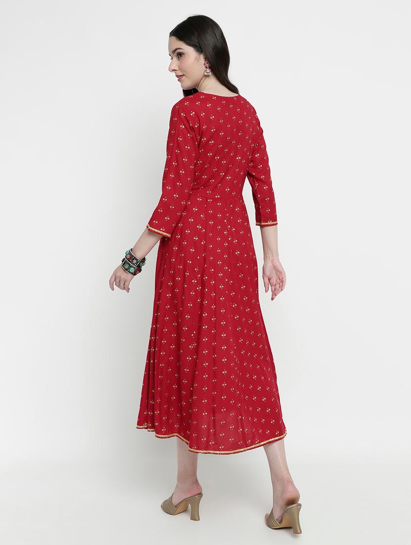 red colored flared kurta - 20316188 - Standard Image - 4