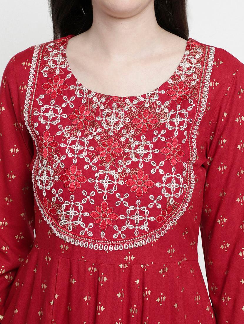 red colored flared kurta - 20316188 - Standard Image - 5