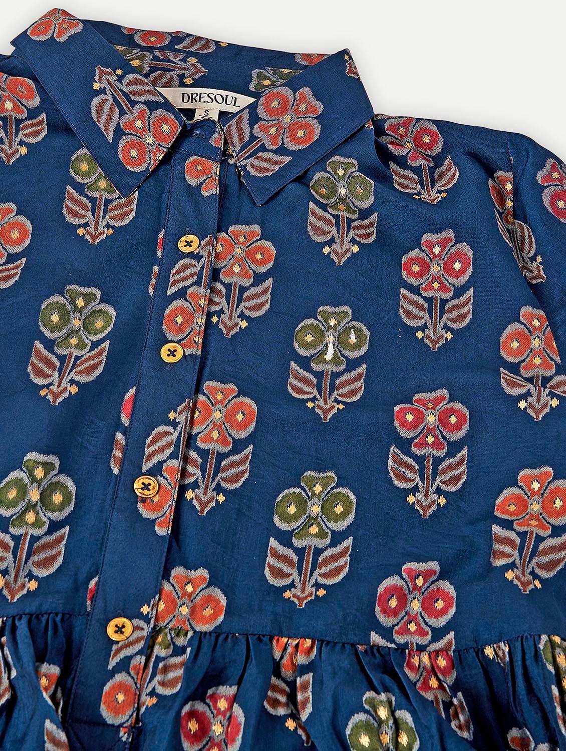 blue printed high low tunic - 20318997 - Standard Image - 5