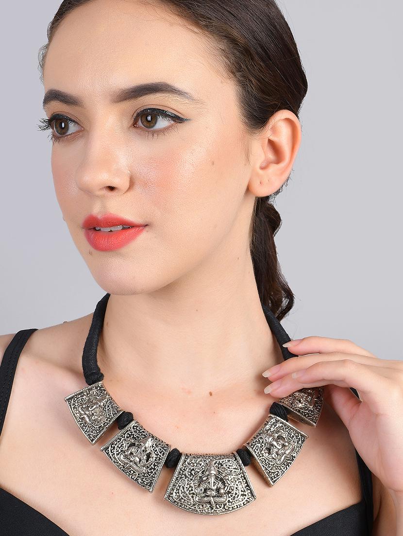 silver metal statement necklace - 20331785 - Standard Image - 4