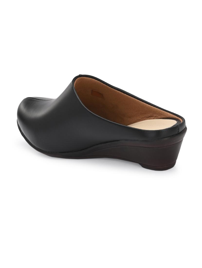 women solid black wedge heel mule - 20345141 - Standard Image - 5