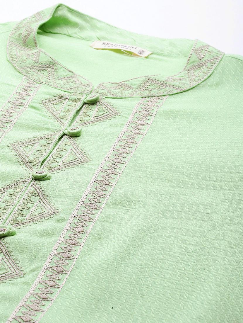 women green mandarin neck a-line kurti - 20345236 - Standard Image - 4