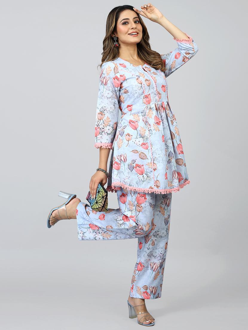 light blue floral printed co-ord set - 20369234 - Zoom Image - 2
