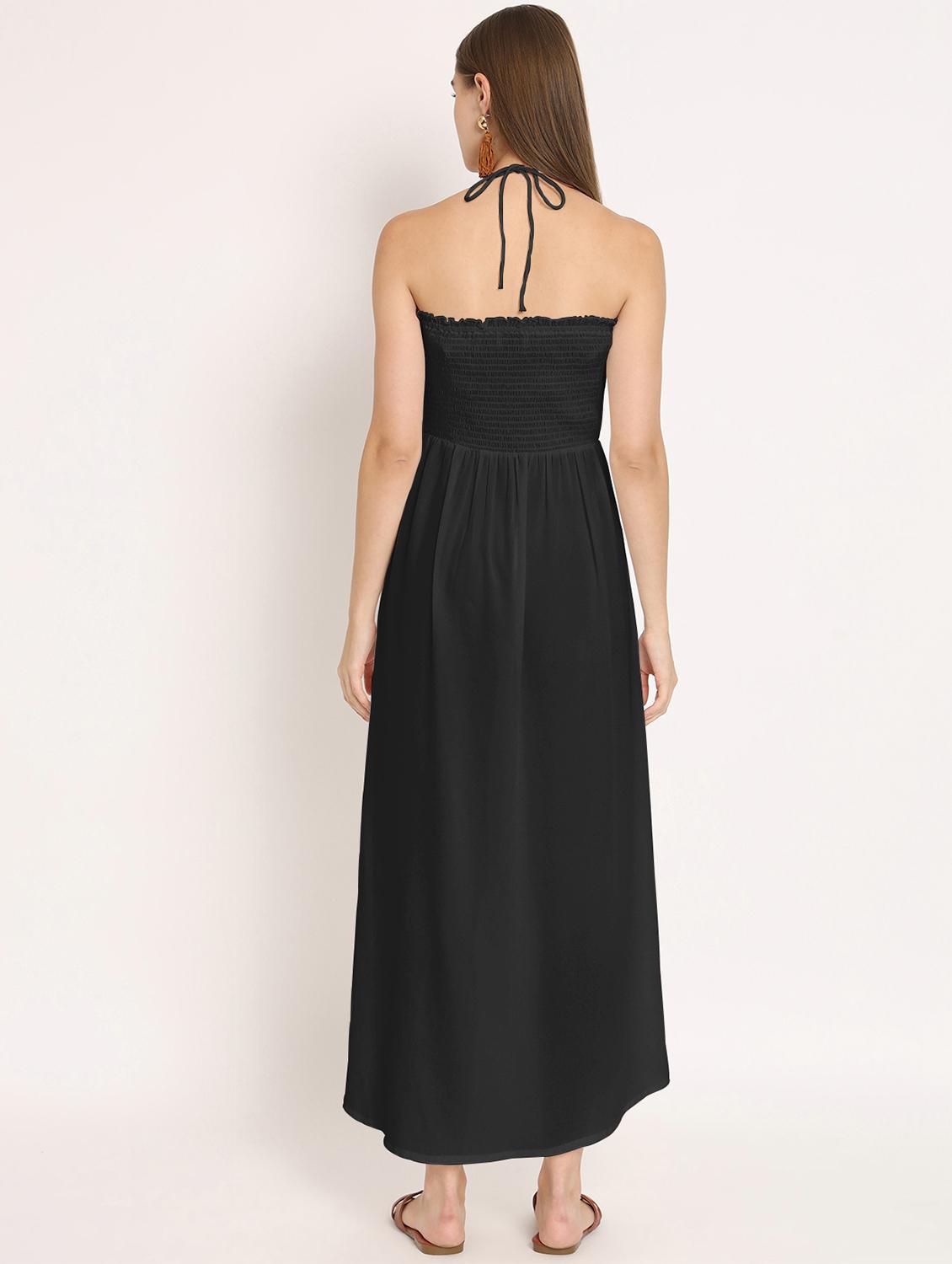 black solid halter neck a-line dress - 20386189 - Standard Image - 4