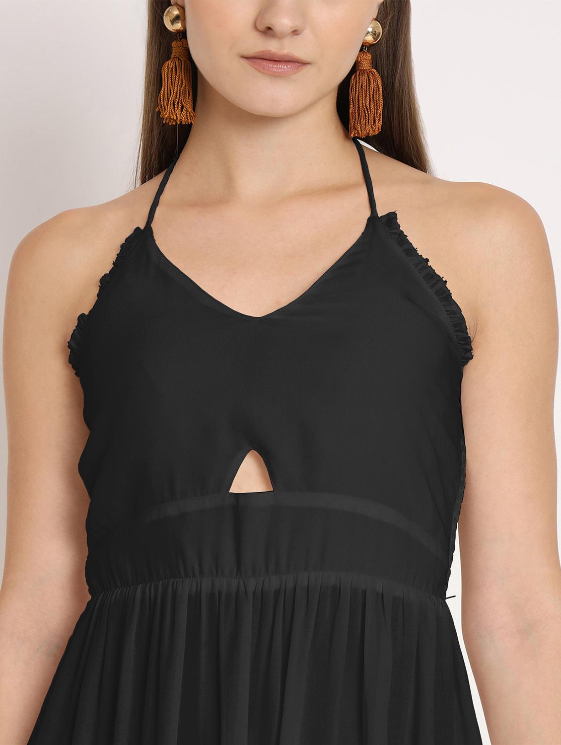 black solid halter neck a-line dress - 20386189 - Standard Image - 5