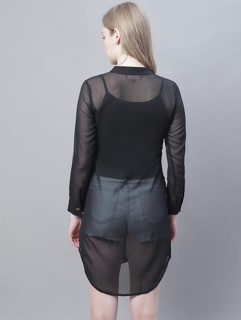 women black georgette regular shirt - 20388047 - Standard Image - 3