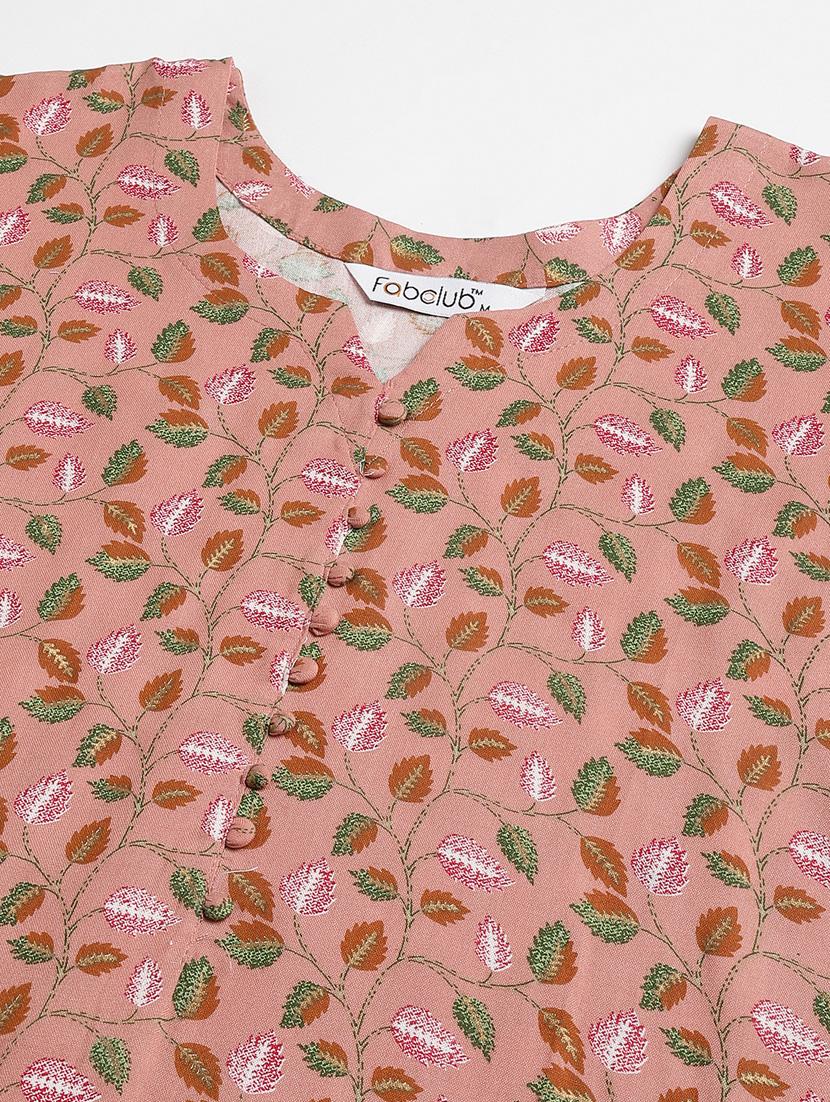 women peach notch neck kurta pant set - 20388942 - Zoom Image - 5