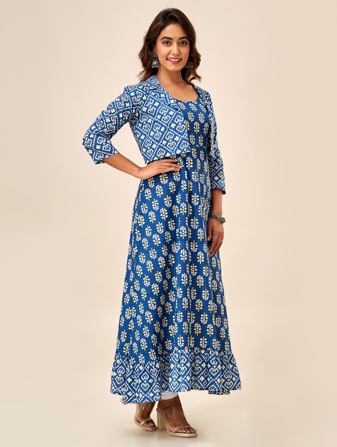 women blue round neck kurta with jacket - 20390200 - Zoom Image - 2