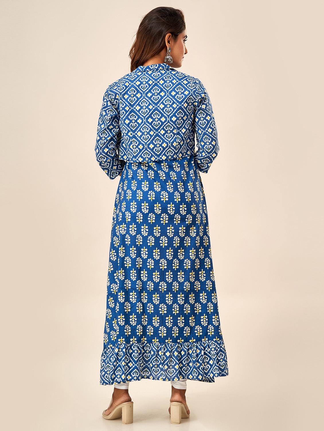 women blue round neck kurta with jacket - 20390200 - Zoom Image - 3