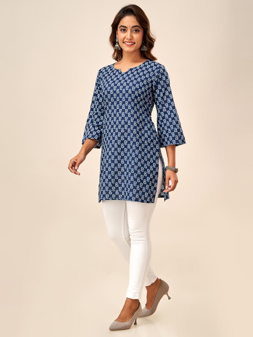 navy blue printed straight kurti - 20393449 - Zoom Image - 2