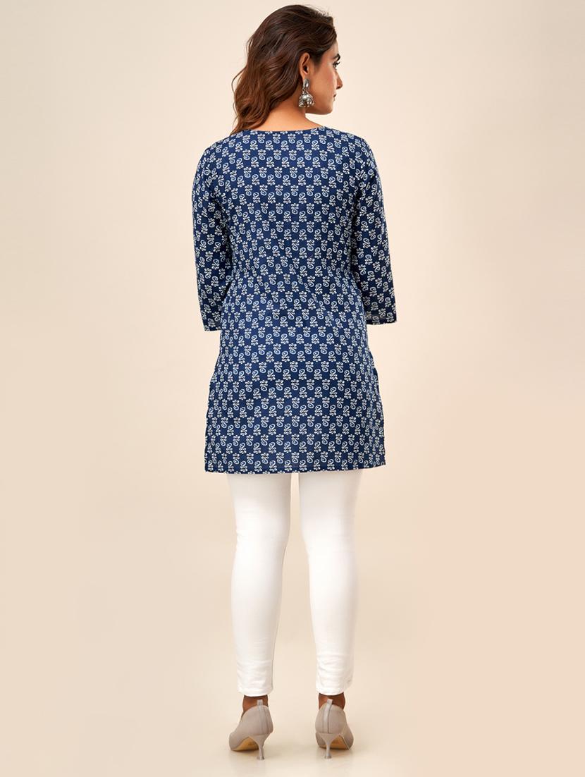 navy blue printed straight kurti - 20393449 - Standard Image - 4