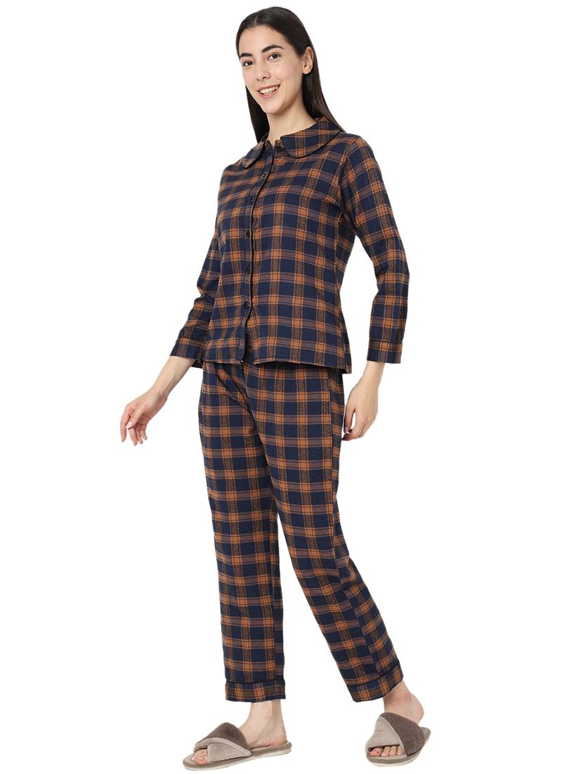 women multi color checkered cotton nightwear pyjama set - 20396662 - Standard Image - 2