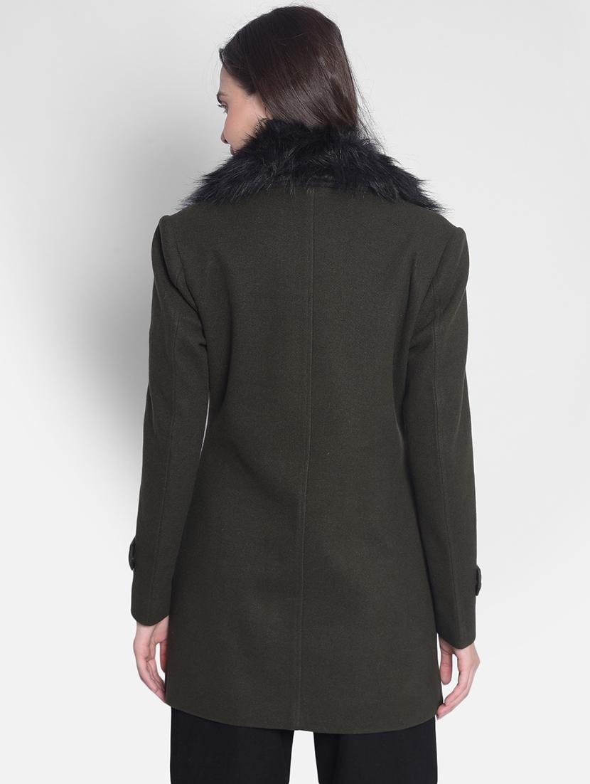green solids full sleeves trench coat - 20417444 - Standard Image - 3