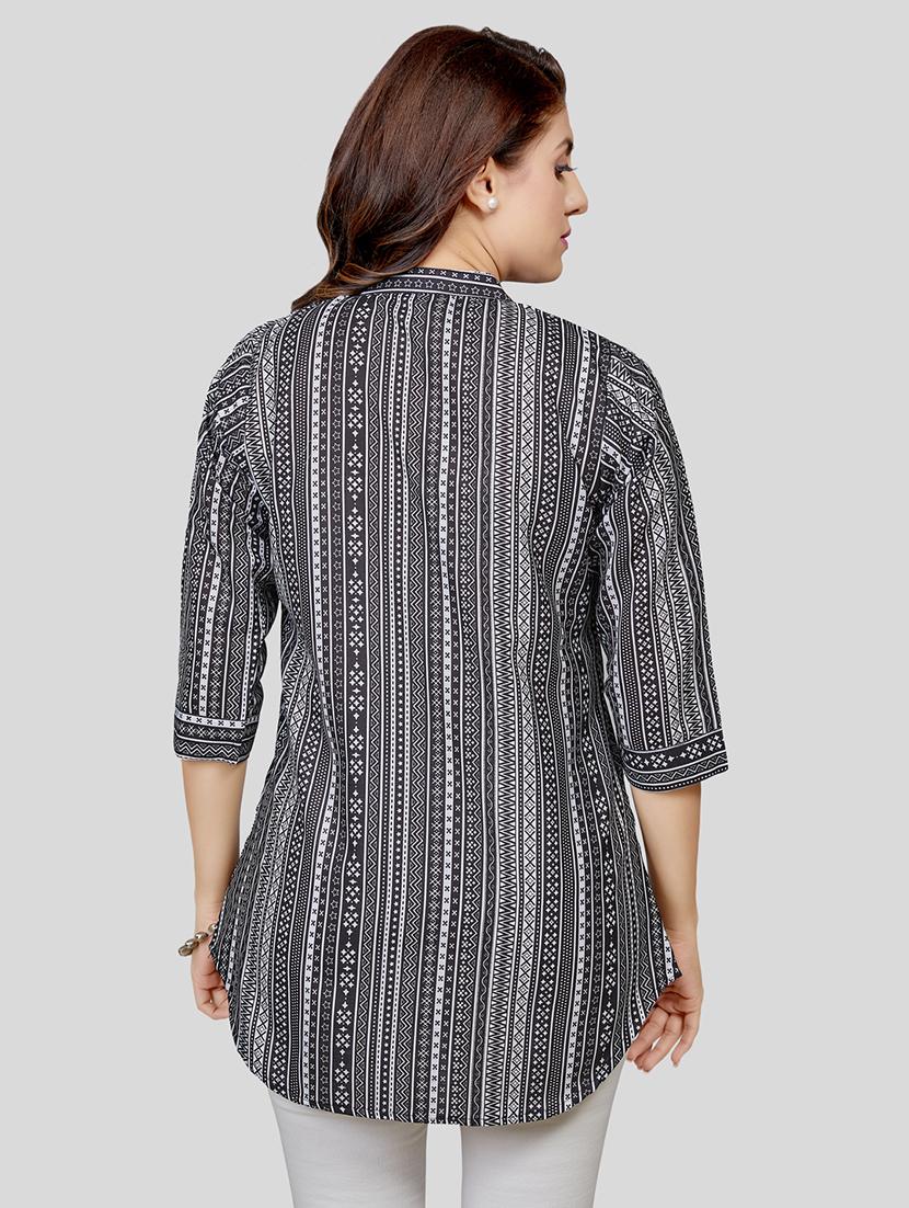 women black & white mandarin neck a-line kurti - 20424778 - Zoom Image - 3