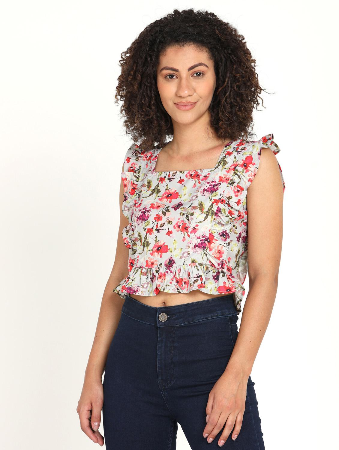 women's multi colored ruffle crop top - 20445645 - Zoom Image - 2