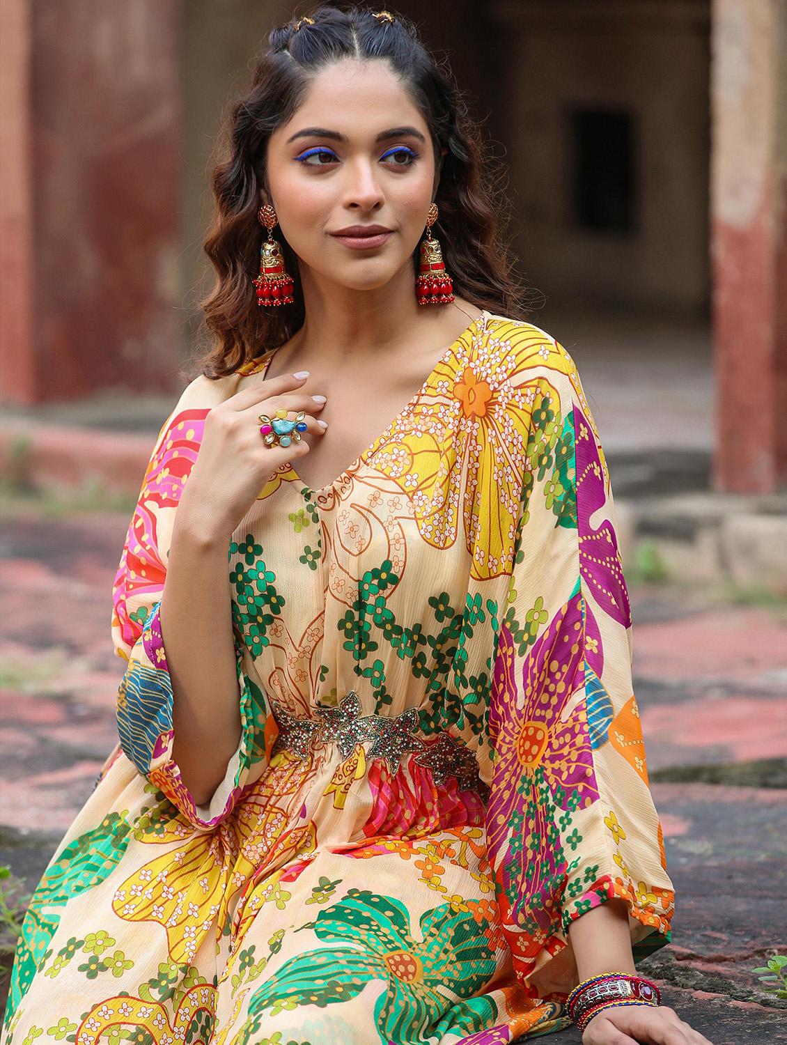 women cream floral print v neck co-ord sets - 20458222 - Zoom Image - 5