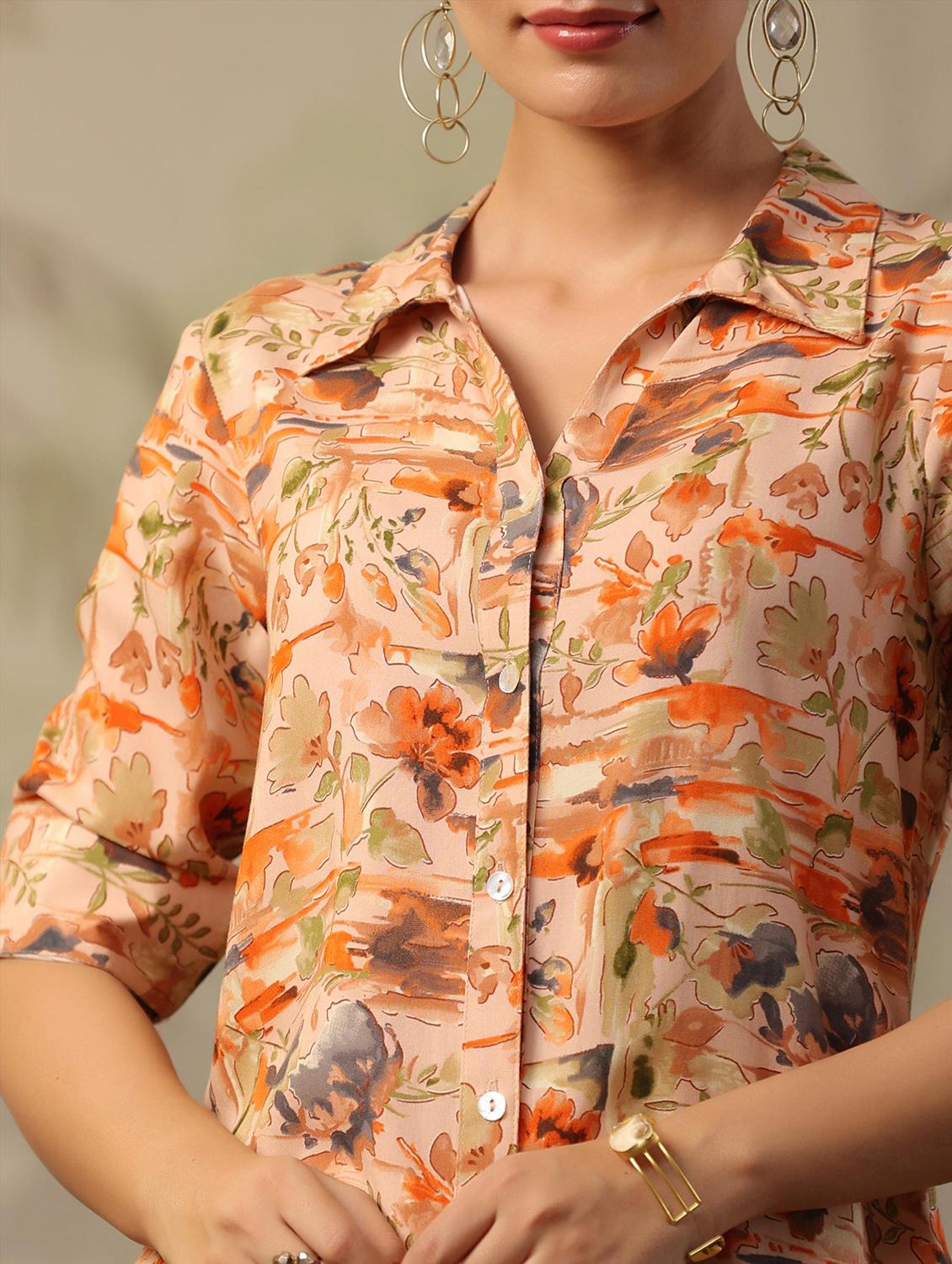 women peach floral printed shirt collar co-ord sets - 20458231 - Zoom Image - 5