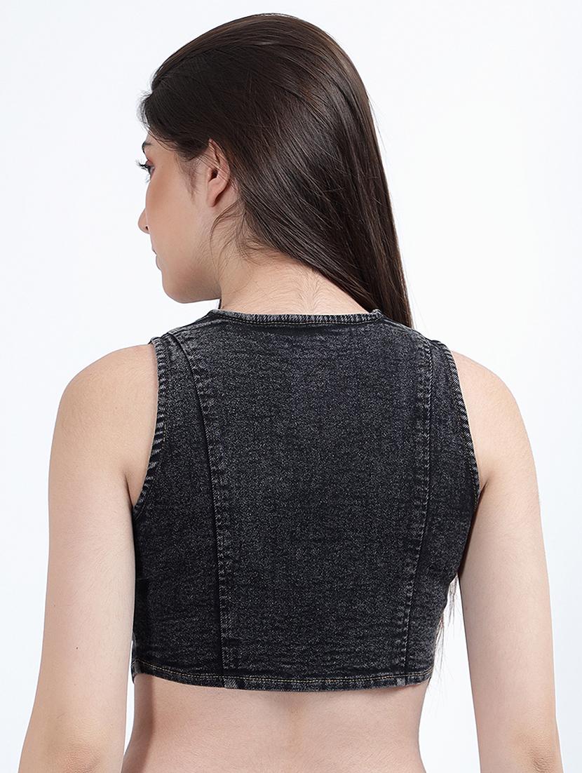 black cotton denim jacket - 20476122 - Standard Image - 3
