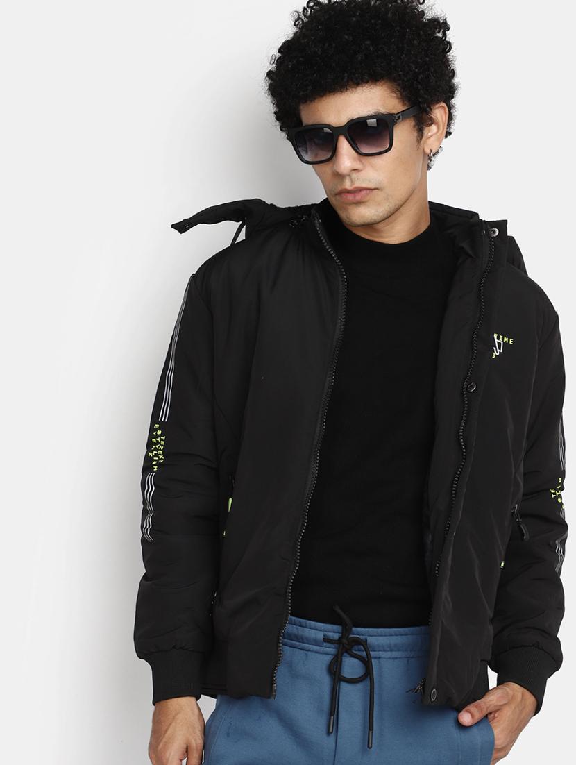 men black solid hooded jacket - 20594703 - Zoom Image - 2
