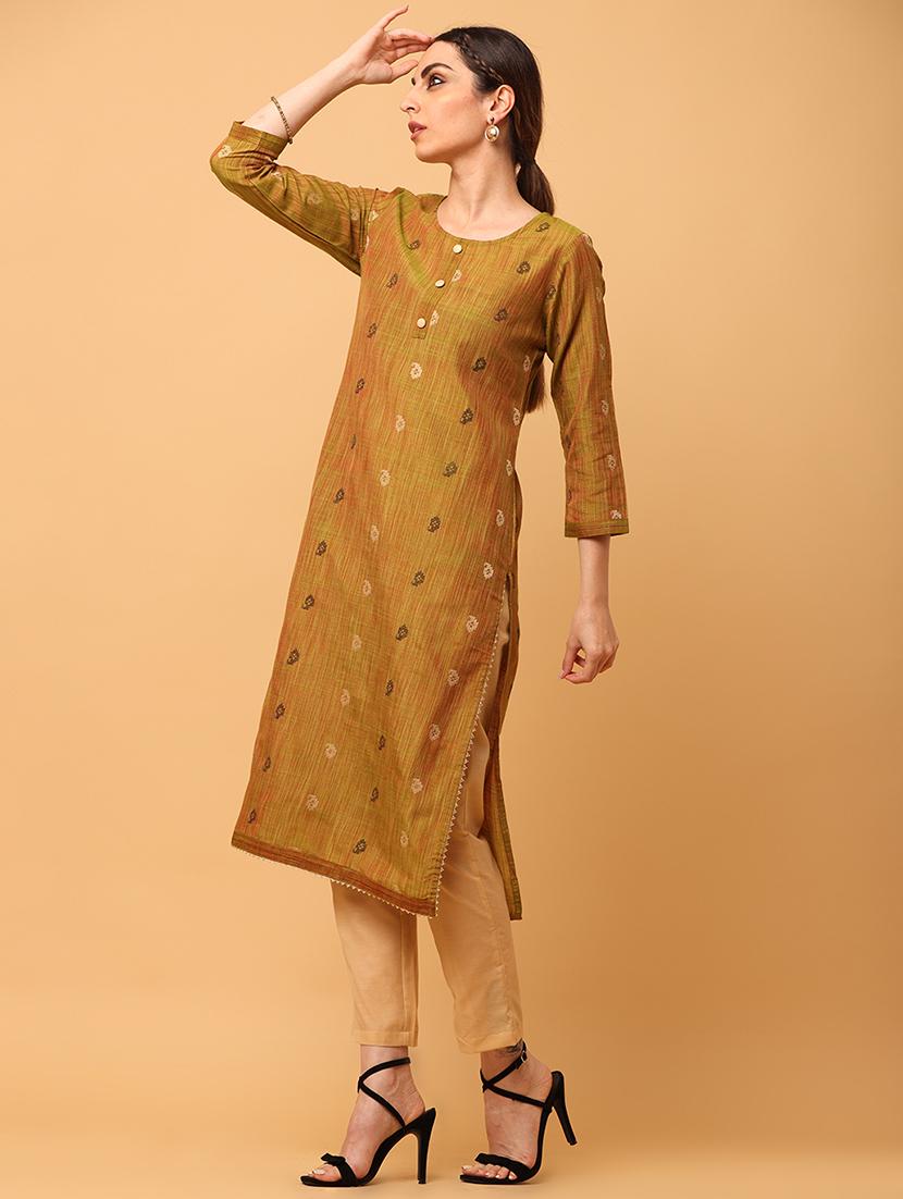 mustard three quarter sleeve suit set - 20598410 - Zoom Image - 1