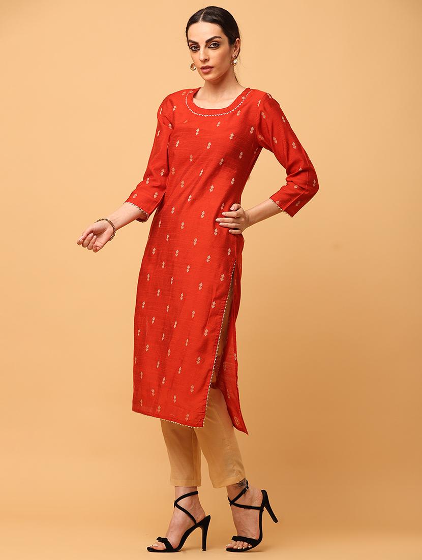 red three quarter sleeve suit set - 20598412 - Zoom Image - 1