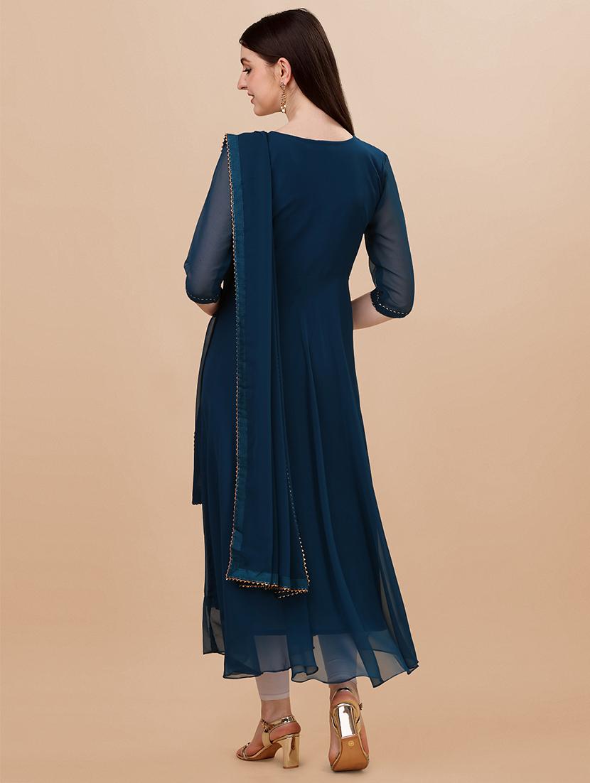 teal blue solid kurta dupatta set - 20598880 - Standard Image - 2
