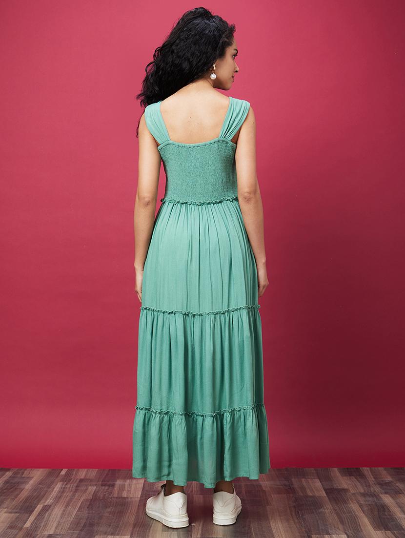 women sea green solid tiered dress - 20600279 - Standard Image - 2