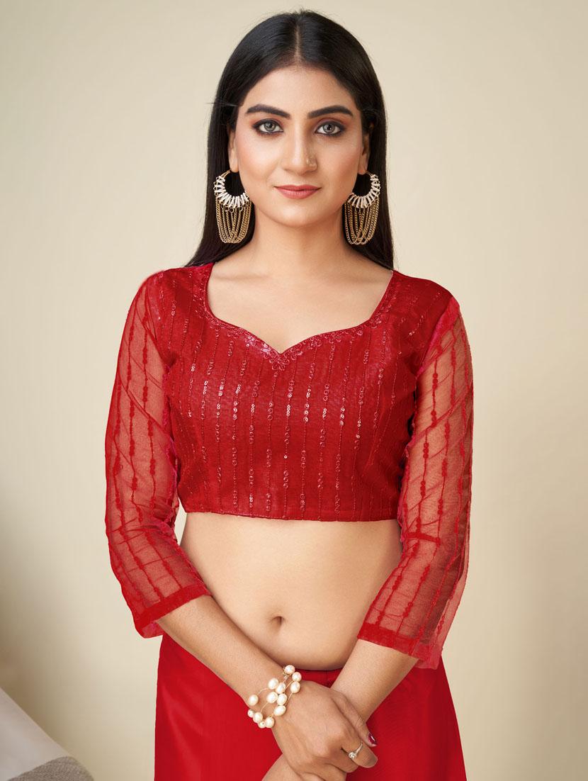 women red sequin work embroidered net saree with blouse - 20615759 - Standard Image - 3
