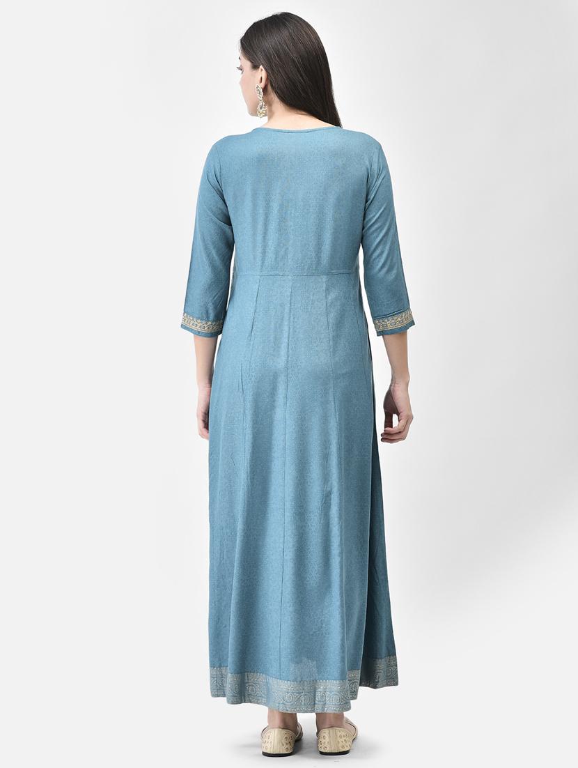 blue three quarter sleeve flared kurta - 20683374 - Standard Image - 4