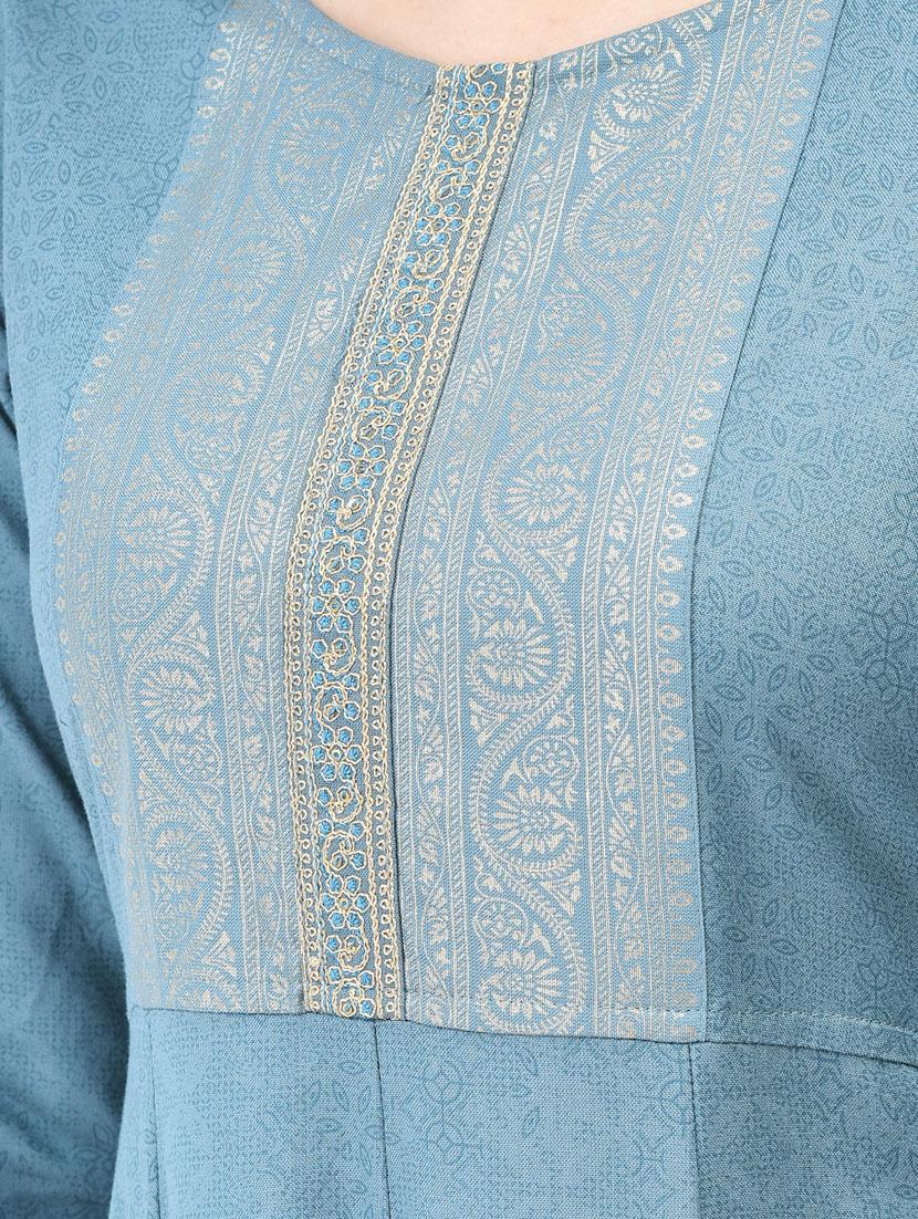 blue three quarter sleeve flared kurta - 20683374 - Zoom Image - 5