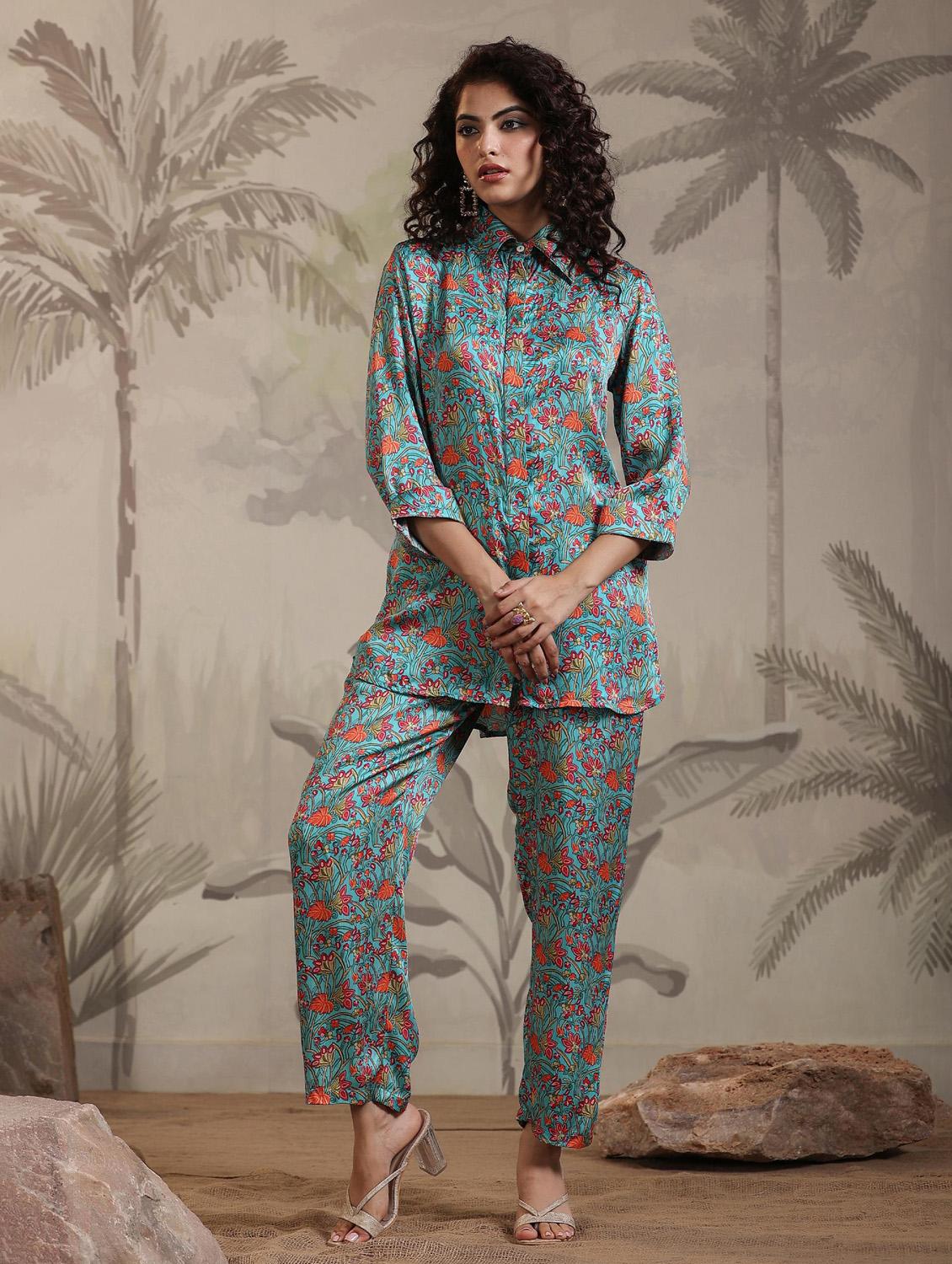 women blue floral printed co-ord sets - 20727273 - Zoom Image - 2