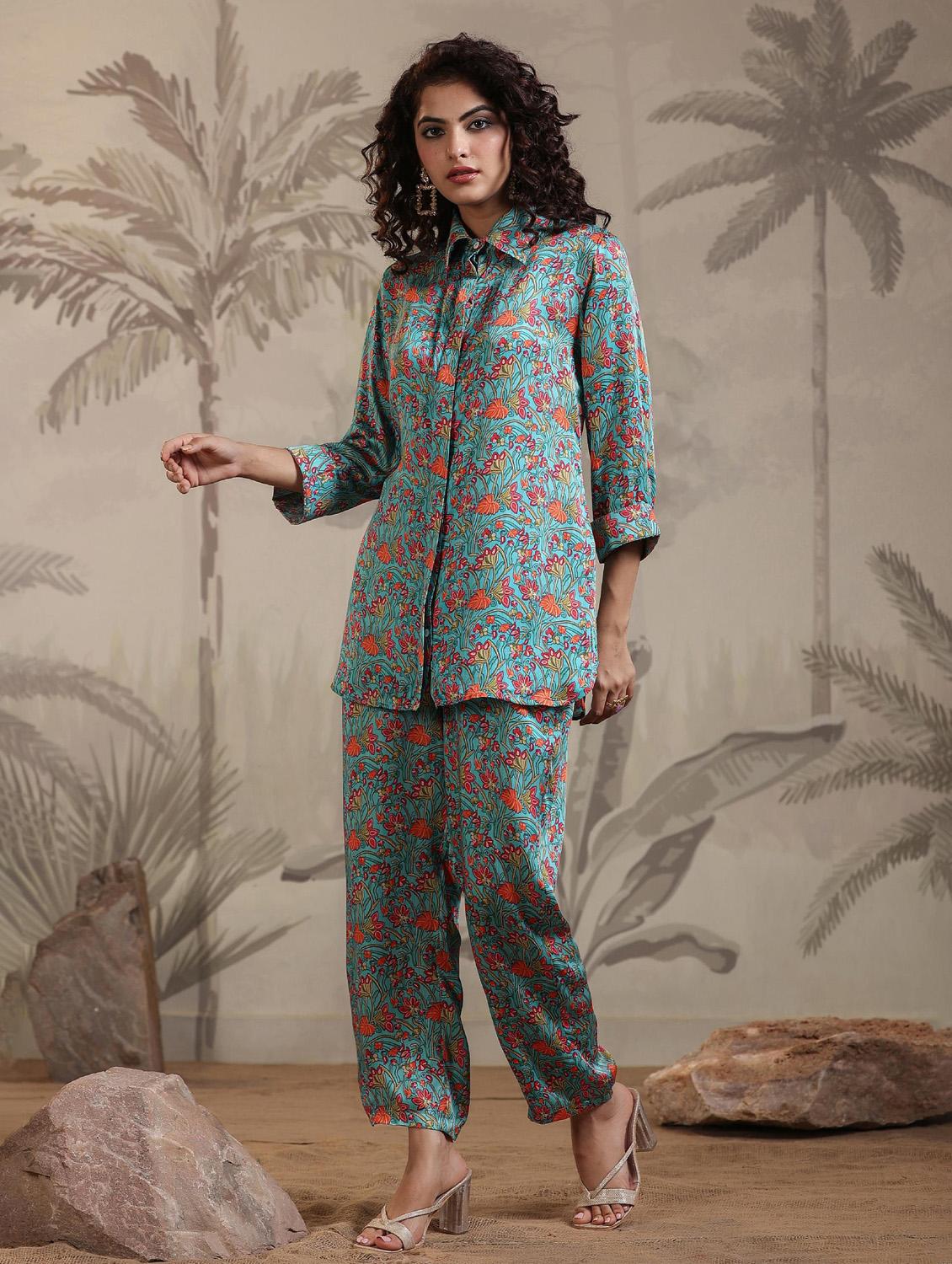 women blue floral printed co-ord sets - 20727273 - Zoom Image - 4