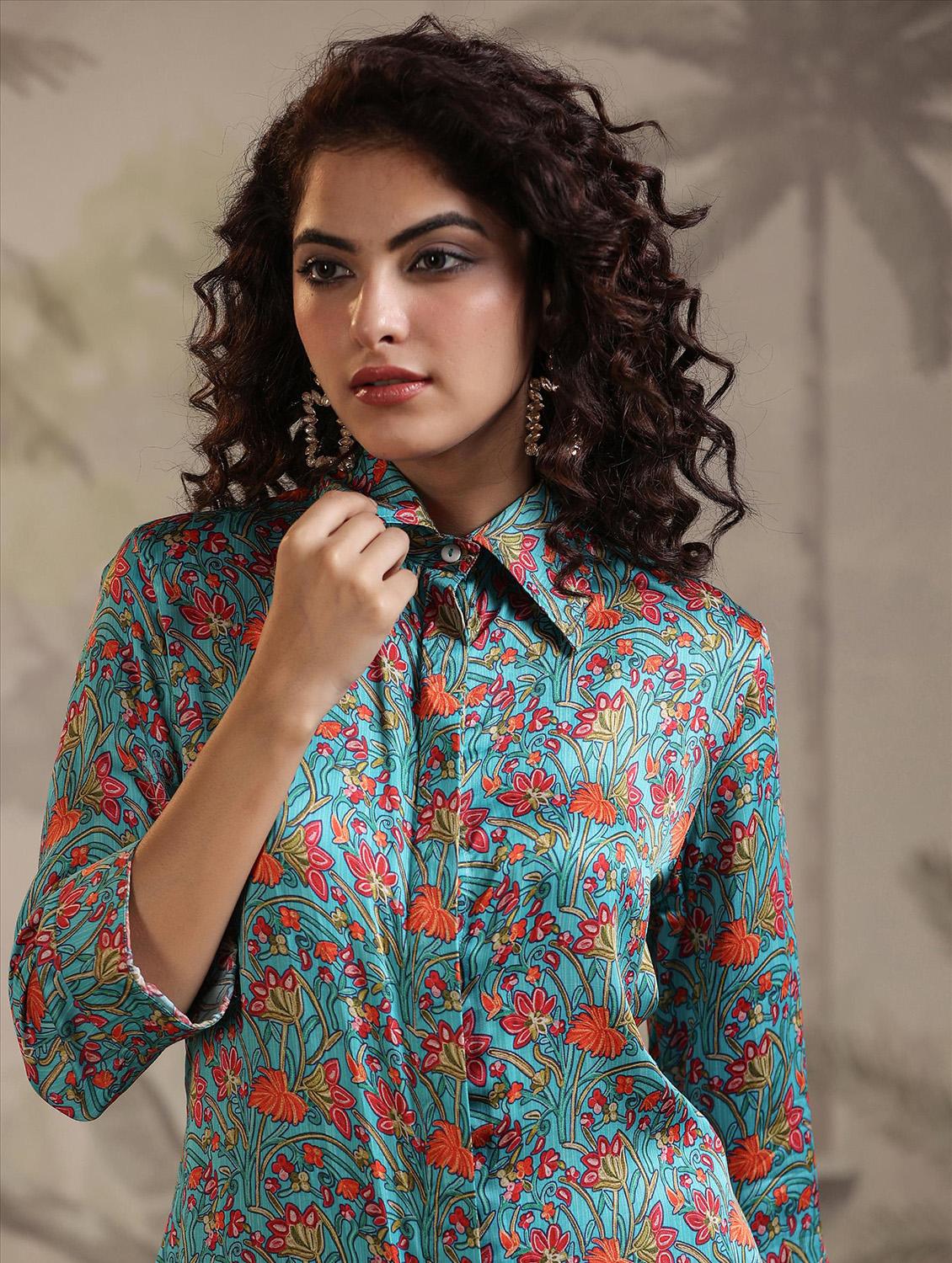 women blue floral printed co-ord sets - 20727273 - Zoom Image - 6