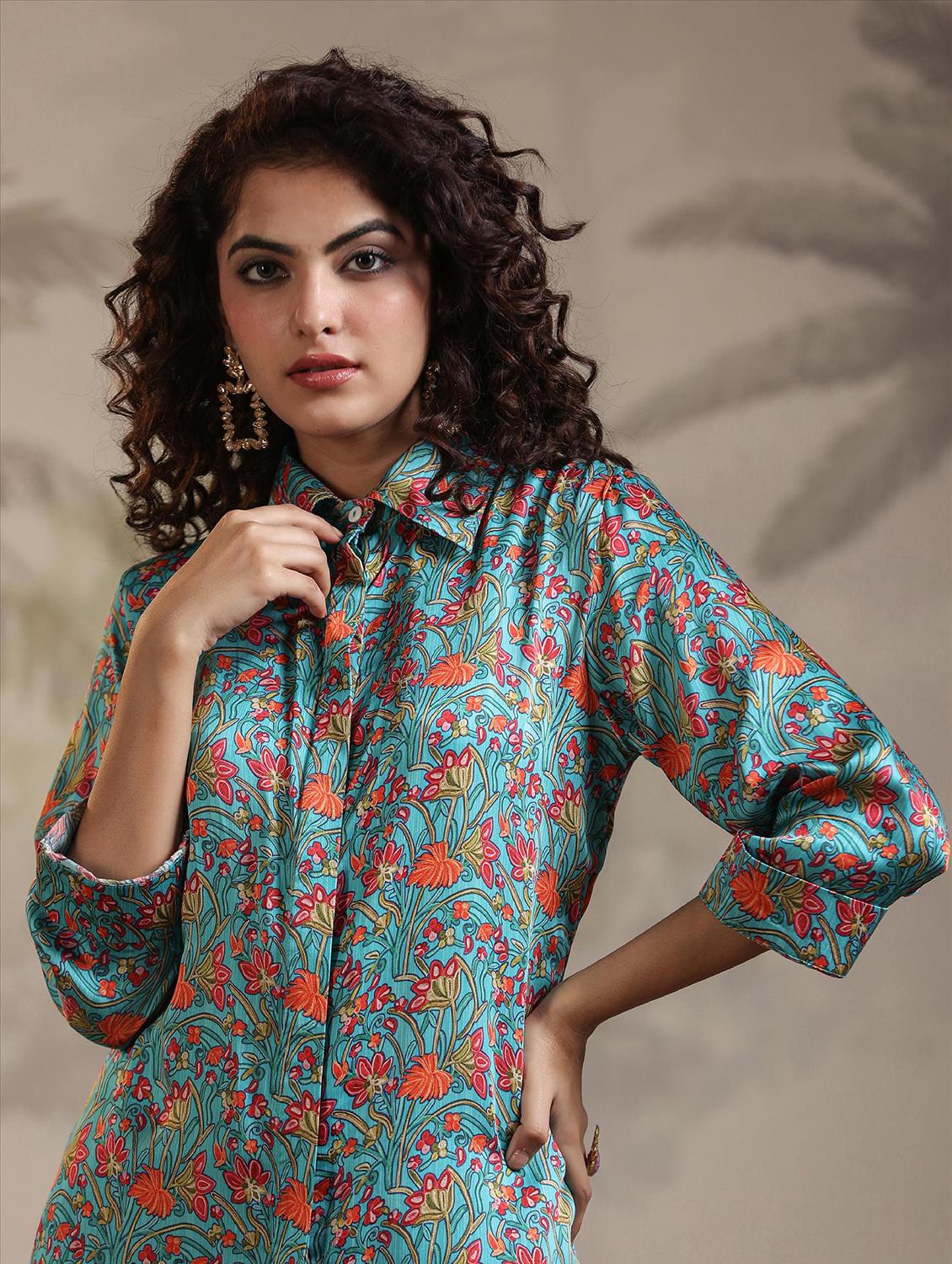 women blue floral printed co-ord sets - 20727273 - Zoom Image - 7