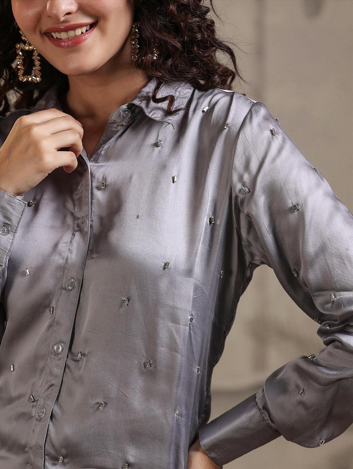 grey embroidered print co-ord set - 20727280 - Standard Image - 8