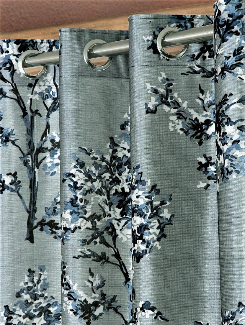 fashion string 3 pieces floral blossoms eyelet polyester door curtains - 7 feet, grey - 20766915 - Zoom Image - 3