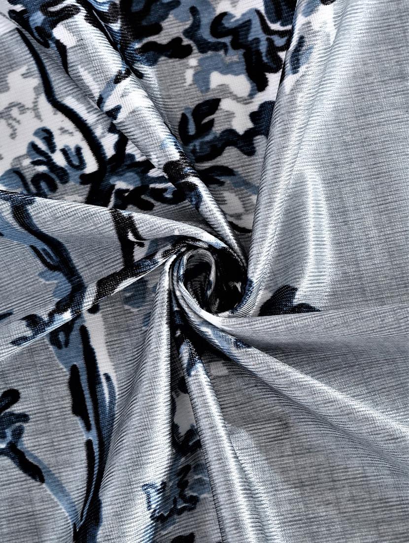 fashion string 2 pieces solid patch floral blossoms eyelet polyester long door curtains - 9 feet, grey - 20766949 - Standard Image - 2