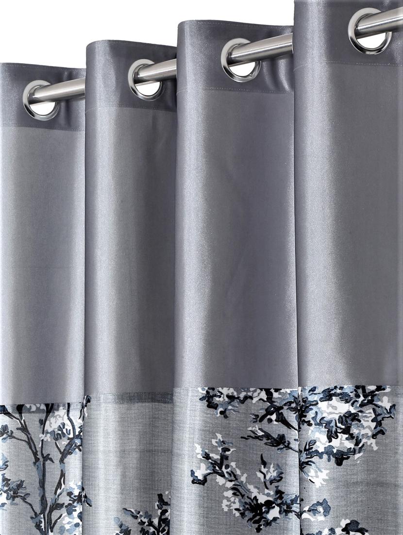 fashion string 2 pieces solid patch floral blossoms eyelet polyester long door curtains - 9 feet, grey - 20766949 - Standard Image - 3