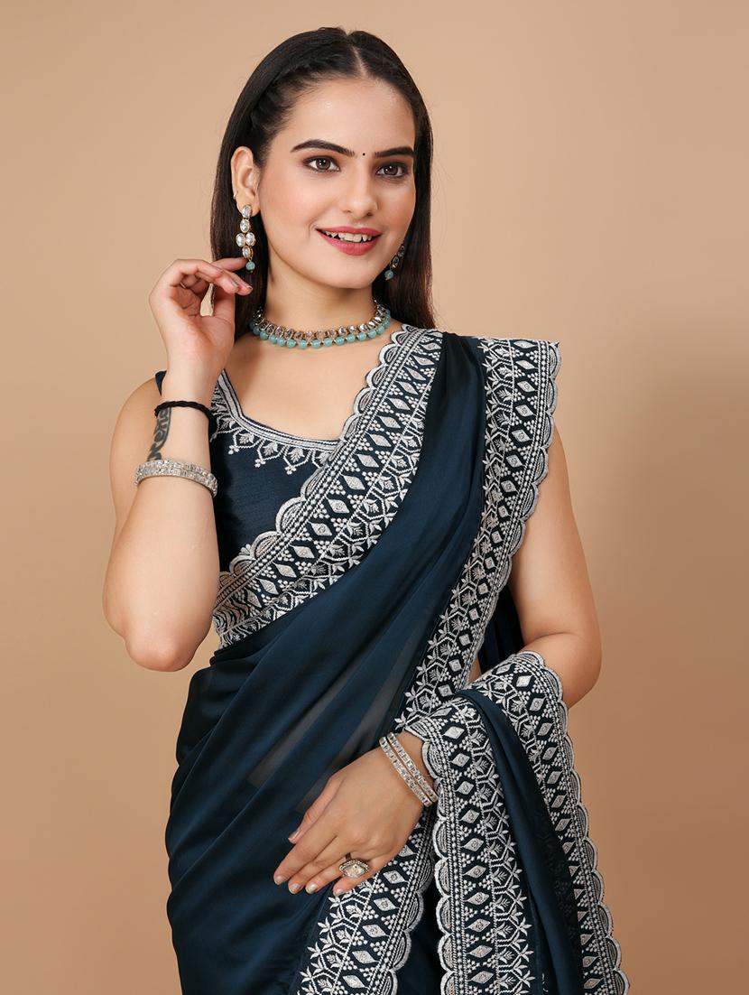 teal silk bordered saree with blouse - 20819353 - Standard Image - 2
